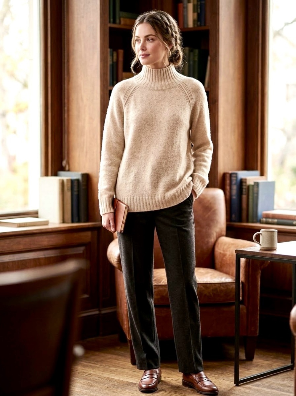 Jones New York Signature Oatmeal Mock Neck Sweater Size M Like New